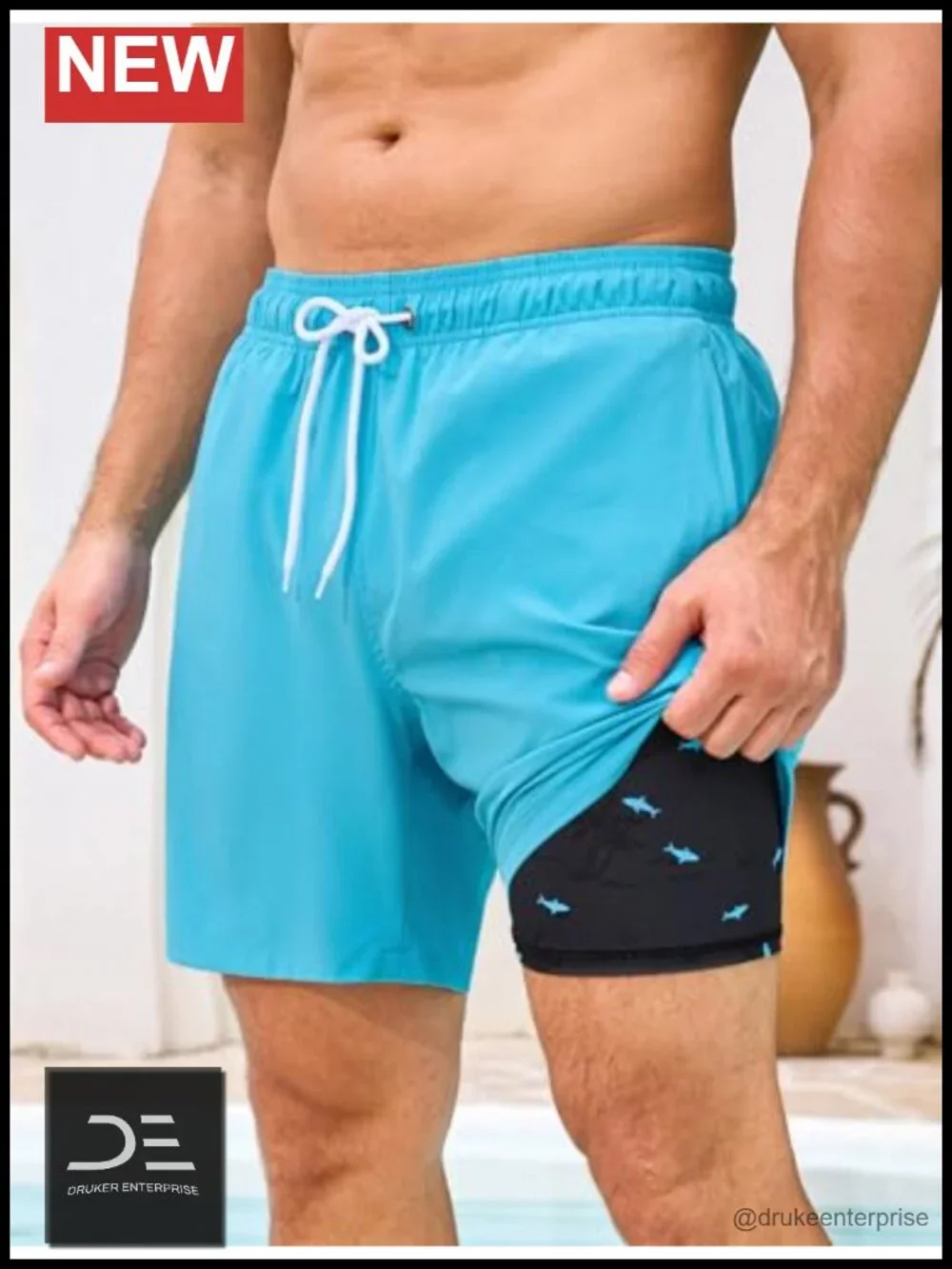 Men's Swim Trunks 2-in-1 with Compression Liner Quick Dry 7-Inch Zipper Pockets